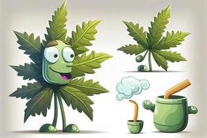 Marijuana Leaf Cartoon Characters. On White Background photo