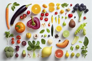 sano comiendo antecedentes estudio fotografía de diferente frutas y vegetales foto