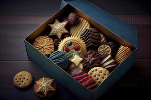 assorted christmas cookies in a box photo