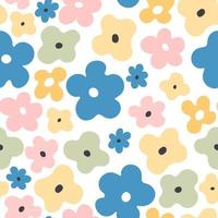 groovy springseamless pattern with cartoon flowers. retro style, vector illustration. hand drawing. design for fabric, print, wrapper, textile