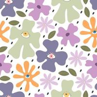 groovy springseamless pattern with cartoon flowers. retro style, vector illustration. hand drawing. design for fabric, print, wrapper, textile