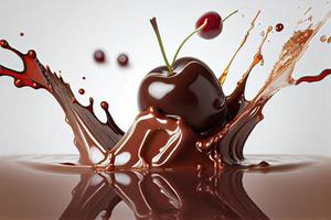 cherry falling into chocolate photo