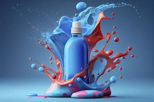 Moisturizing cream, Bottle of cosmetics gel or liquid in splash photo