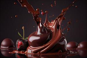 cherry falling into chocolate photo