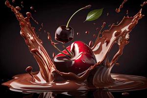 cherry falling into chocolate photo