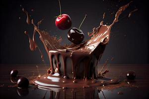 cherry falling into chocolate photo