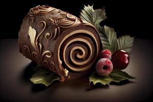 chocolate christmas cake roll photo