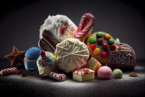 plate of Christmas cookies, cupcakes and candy canes photo