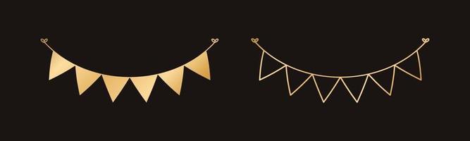 Golden Flags Garland set, Festive Birthday, Christmas Party celebration, Hanging buntings garlands vector illustration