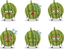 Cartoon character of watermelon with sleepy expression vector