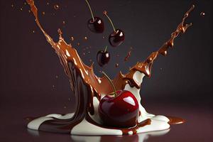 cherry falling into chocolate photo