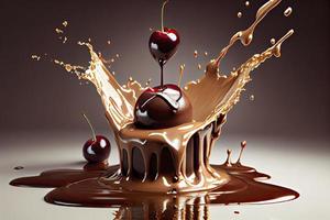cherry falling into chocolate photo