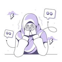 sad and overthinking muslim girl vector