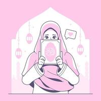 beautiful islamic hijab girl with al quran vector