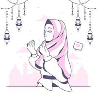 islamic muslim girl praying vector