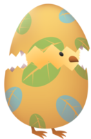Chick in broken Easter egg with leaf png