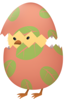 Chick in broken Easter egg with leaf png