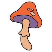 Mushroom in retro style. Cartoon style. White background, isolate. Vector illustration.