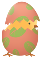 Chick in broken Easter egg with leaf png