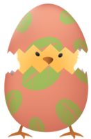 Chick in broken Easter egg with leaf png