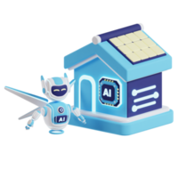 Smart home with AI Robot 3d artificial intelligence icon png