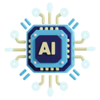 Computer chip with AI letters 3d artificial intelligence icon png