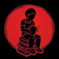 Silhouette A Boy Reading A Book Cartoon Graphic Vector