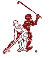 Silhouette Field Hockey Sport Team Male Players vector