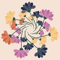 A wreath of stylized flowers in a flat style. vector