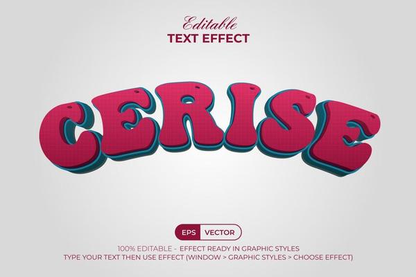 3D Text Effect Curved Style. Editable Text Effect Cerise Color Style.