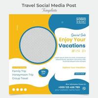 Adventure travel and tour square flyer post banner and social media post template design vector