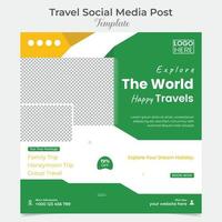 Adventure travel and tour square flyer post banner and social media post template design vector