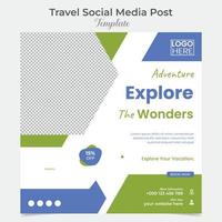 Travel Holiday vacation tour square flyer post banner and social media post template design vector