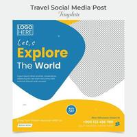 Travel and tour square flyer post banner and social media post template design vector