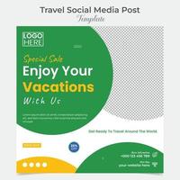 Adventure travel and tour square flyer post banner and social media post template design vector