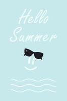 Summer simple design sunglasses and Hello summer lettering with wave lines in trendy shades. Vector