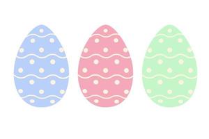 Set of three Easter eggs in trendy blue, pink and green with a simple pattern of wavy lines and dots vector