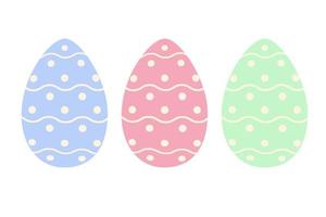 Set of three Easter eggs in trendy blue, pink and green with a simple pattern of wavy lines and dots vector