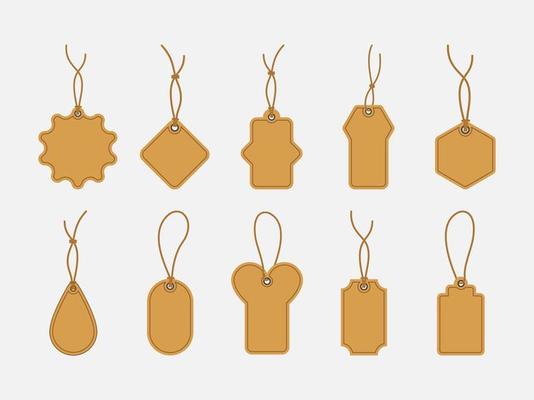 Set of watercolor rectangular kraft paper tags of different shapes isolated  on white background. Shopping labels with strings. Illustration of beige  empty sale kraft label tags 13730748 Vector Art at Vecteezy