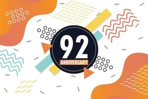 92nd anniversary celebration logotype with colorful abstract background design with geometrical shapes vector design