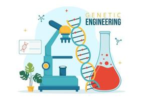 Genetic Engineering and DNA Modifications Illustration with Genetics Research or Experiment Scientists in Flat Cartoon Hand Drawn Templates vector