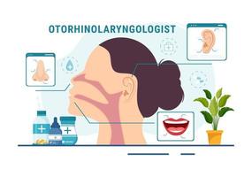 Otorhinolaryngologist Illustration with Medical Relating to the Ear, Nose and Throat in Healthcare Flat Cartoon Hand Drawn Landing Page Templates vector