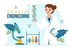 Genetic Engineering and DNA Modifications Illustration with Genetics Research or Experiment Scientists in Flat Cartoon Hand Drawn Templates vector