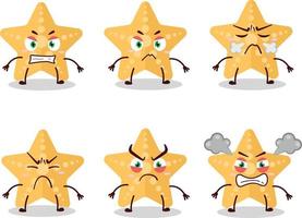 Yellow starfish cartoon character with various angry expressions vector