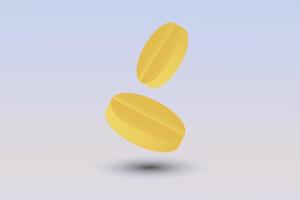 Yellow round vitamins or pills on white background, macro, closeup, copy space, flatly. vector