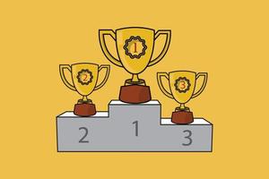 A pedestal with a gold cup in the first place. vector