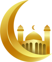 d'or croissant lune et mosquée ramadhan et eid Al fitr ornement. transparent Contexte image fichier png