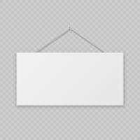 3d realistic blank paper signboard. Empty hang cardboard vector