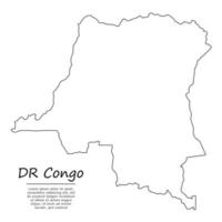 Simple outline map of DR Congo, silhouette in sketch line style vector