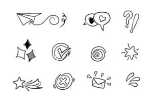 a collection of doodles for design purposes such as paper ships, stars, love, question marks, check marks etc vector